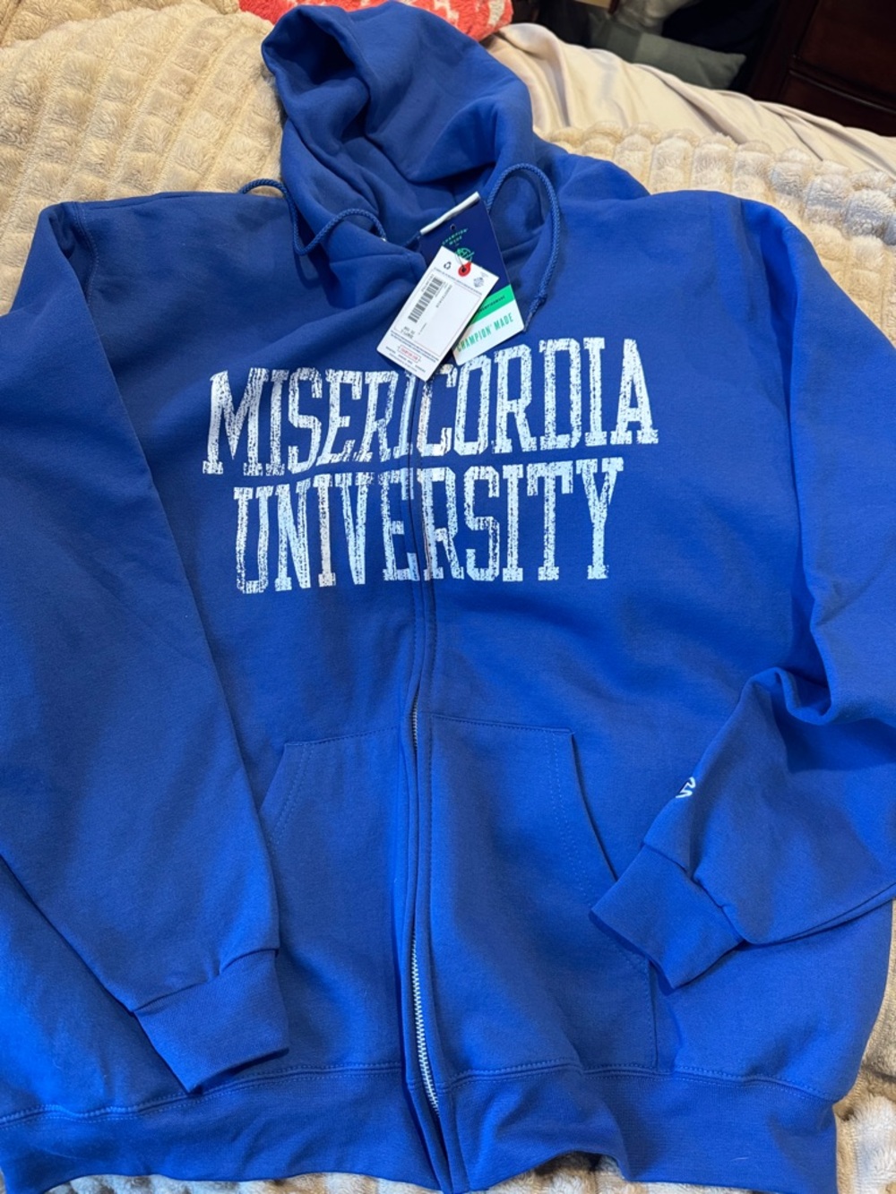 Champion Royal Blue Hooded Sweatshirt with Collegiate Print